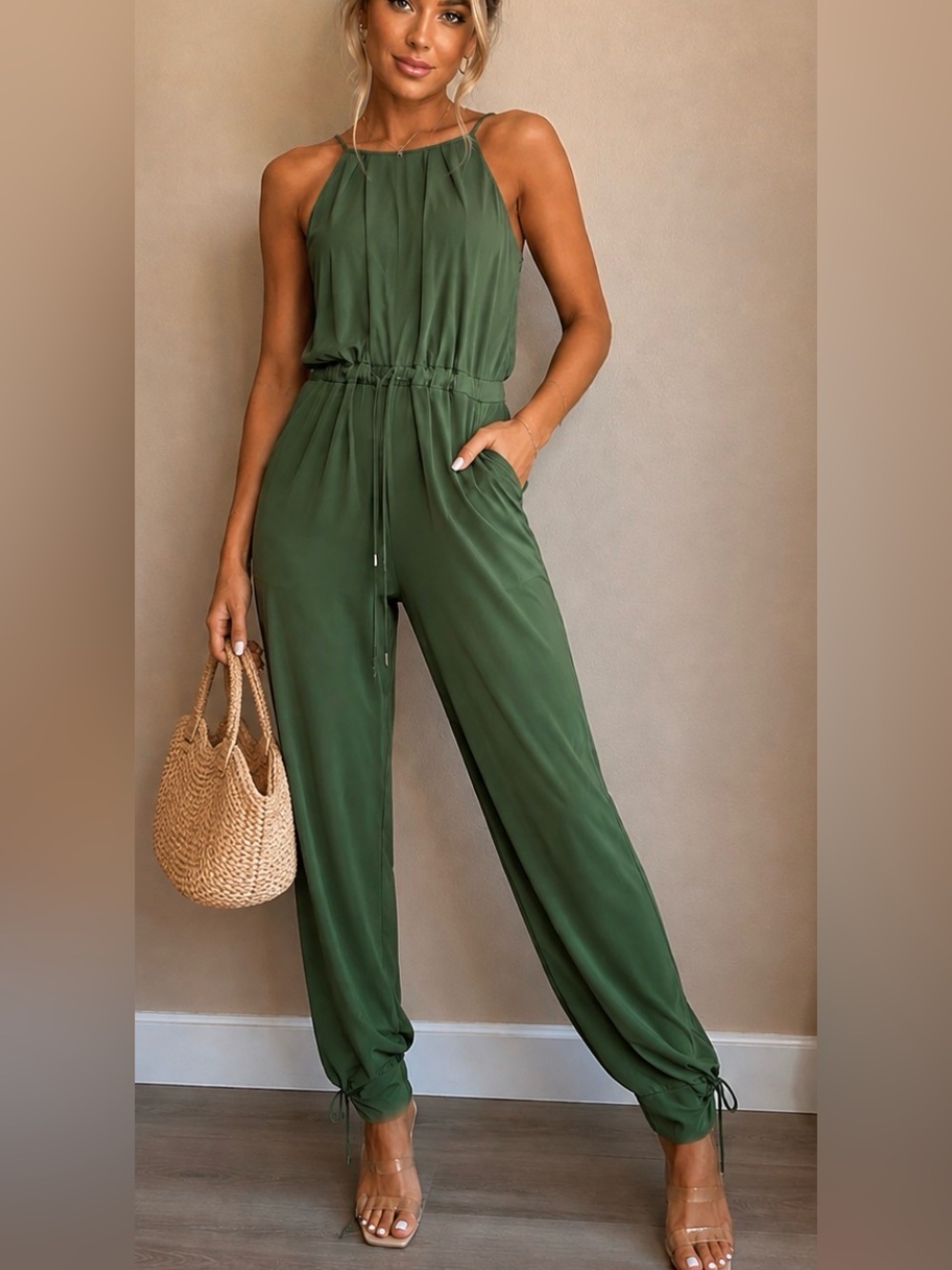 NWT INC Green Jumpsuit Halter Adjustable Women’s Size XL